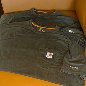 Lot of Two Carhartt Force Olive Green Pocket Tees